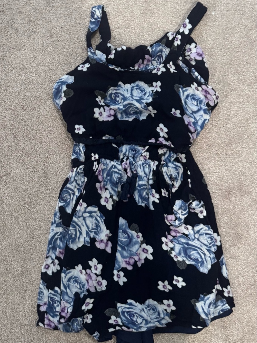 Girls Navy Blue Floral romper